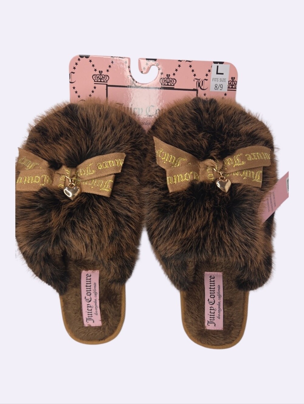 🤎▪️Juicy Couture Brown Faux Fur Slide Comfy Slippers Size Large (8-9) Small 5-6